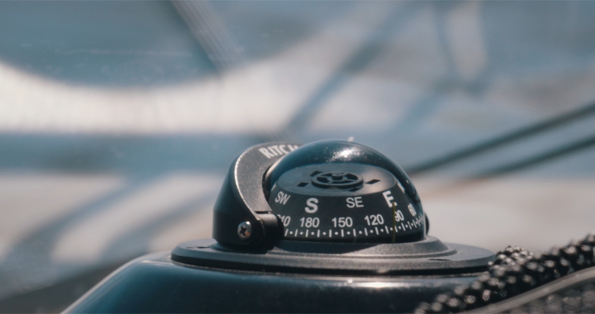 Ship's compass on deck